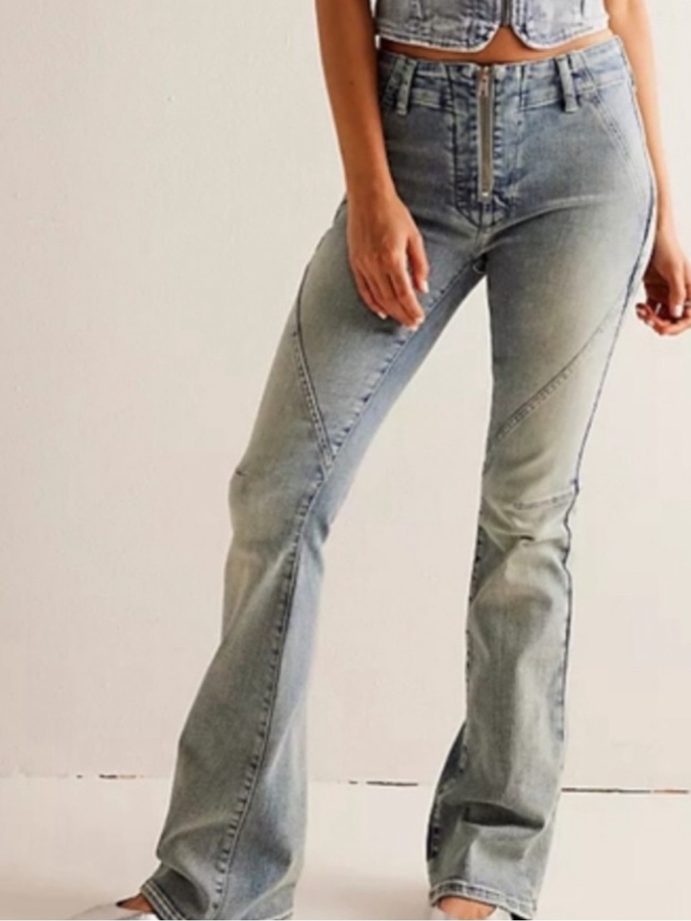 We the Free Mamba mid rise stretch flare exposed zip fly jeans y2k retro sz 31